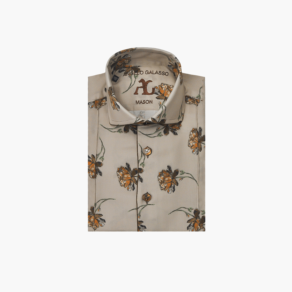 Brown Floral Short Sleeves Shirt - Angelo Galasso - Luxury Italian Menswear London