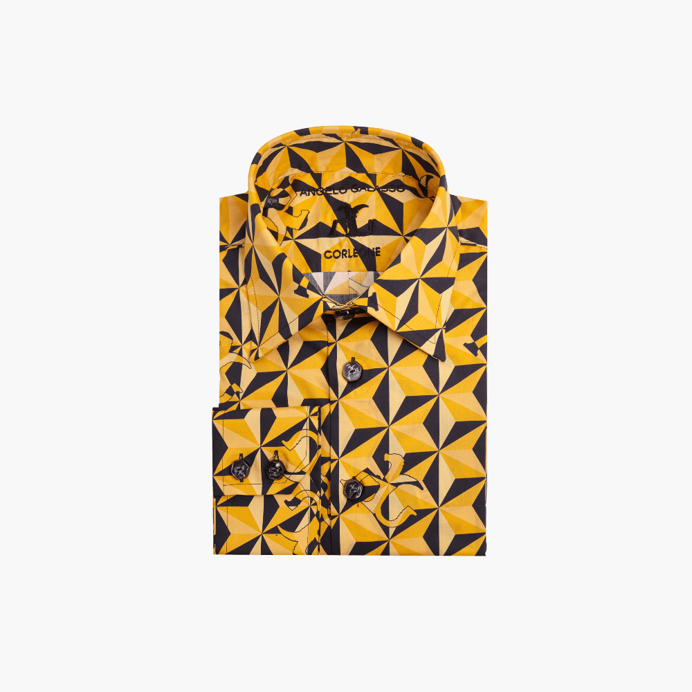 Yellow Geometric Print Corleone Shirt - Angelo Galasso - Luxury Italian Menswear London