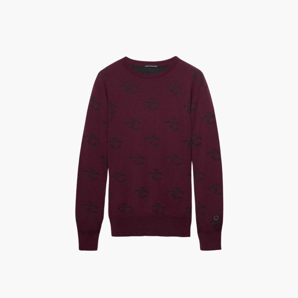 Burgundy Wool & Cashmere Monogram C-Neck - Angelo Galasso - Luxury Italian Menswear London