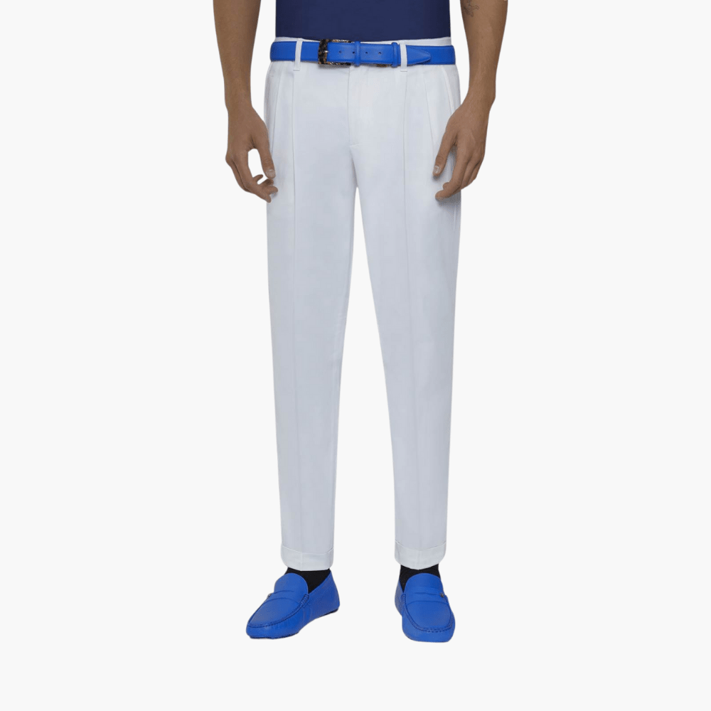 White Double Pleat Chinos - Angelo Galasso - Luxury Italian Menswear London