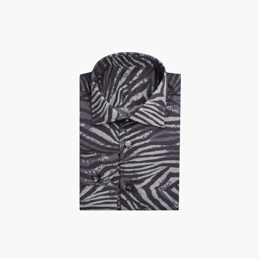 Grey Tiger Print Italia Shirt - Angelo Galasso - Luxury Italian Menswear London