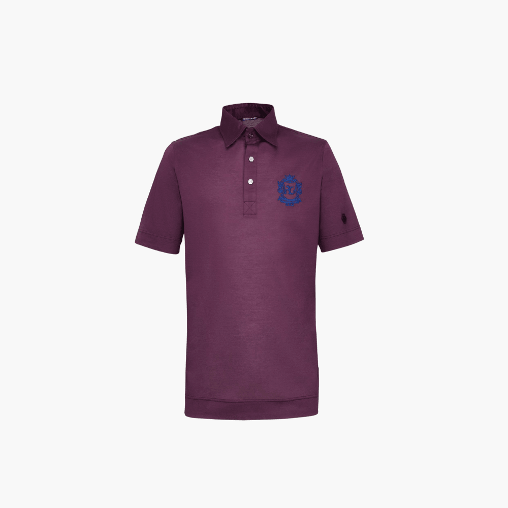 Burgundy Lisle Thread Polo with Shield - Angelo Galasso - Luxury Italian Menswear London