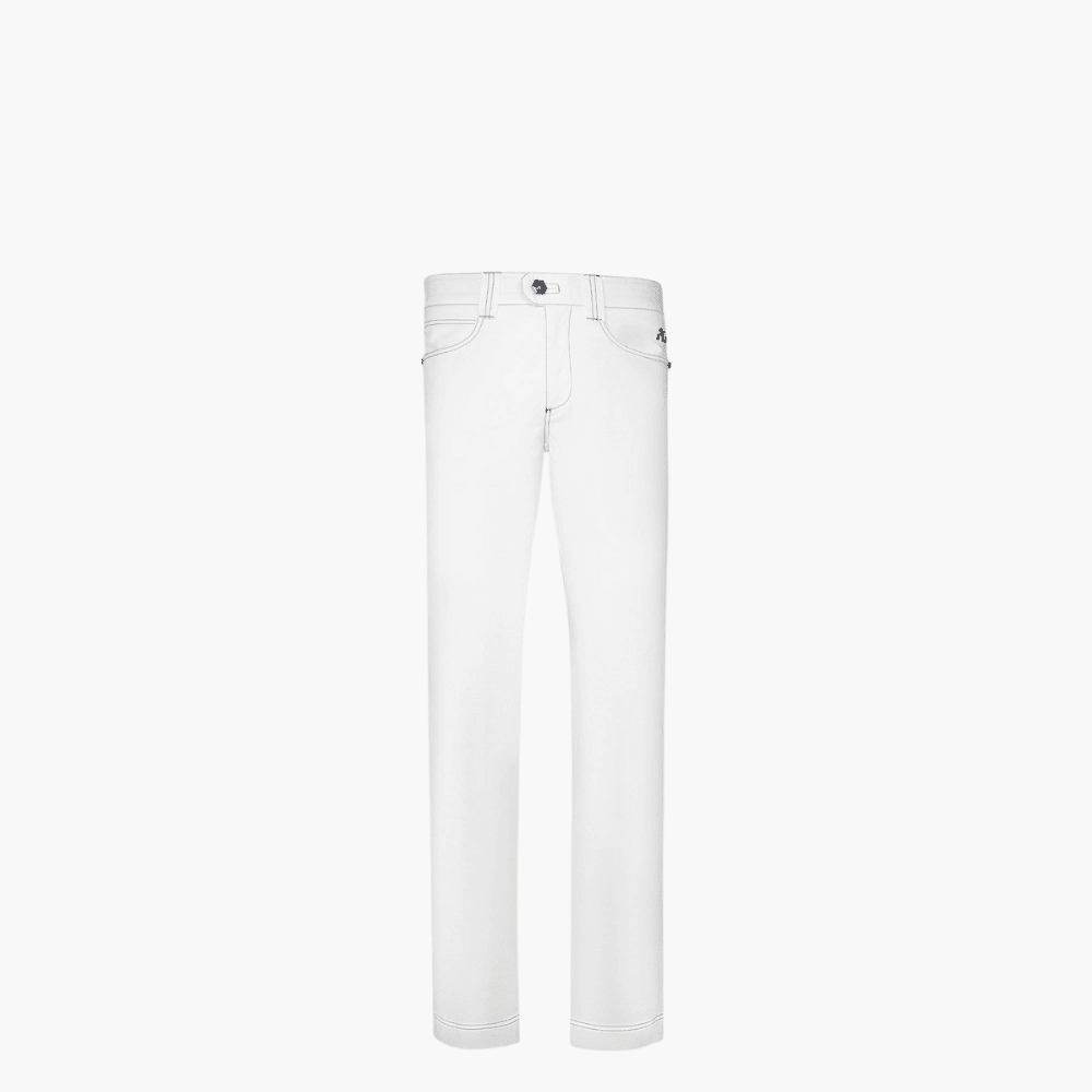 White & Blue Cotton Jeans with Shield - Angelo Galasso - Luxury Italian Menswear London