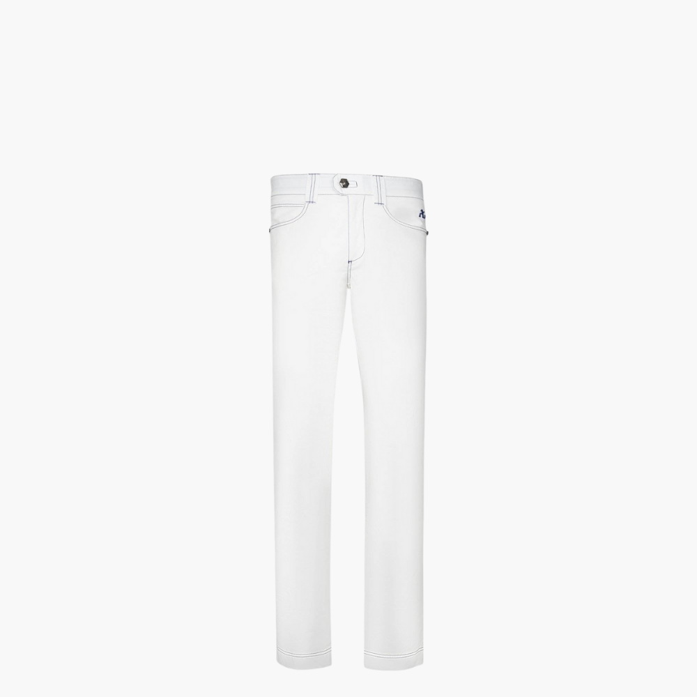 White & Blue Cotton Jeans with Shield - Z21MR0401F