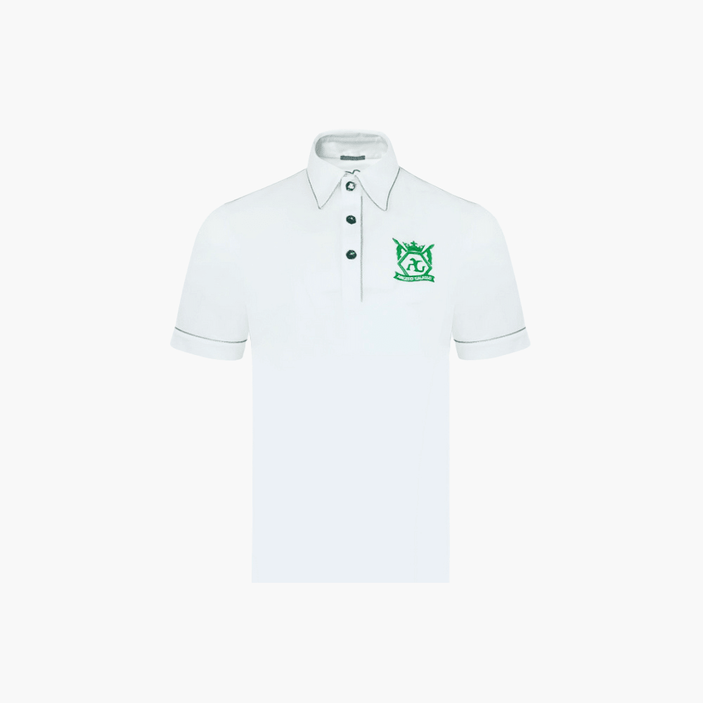 White Hexagonal Green Piping Polo - Angelo Galasso - Luxury Italian Menswear London