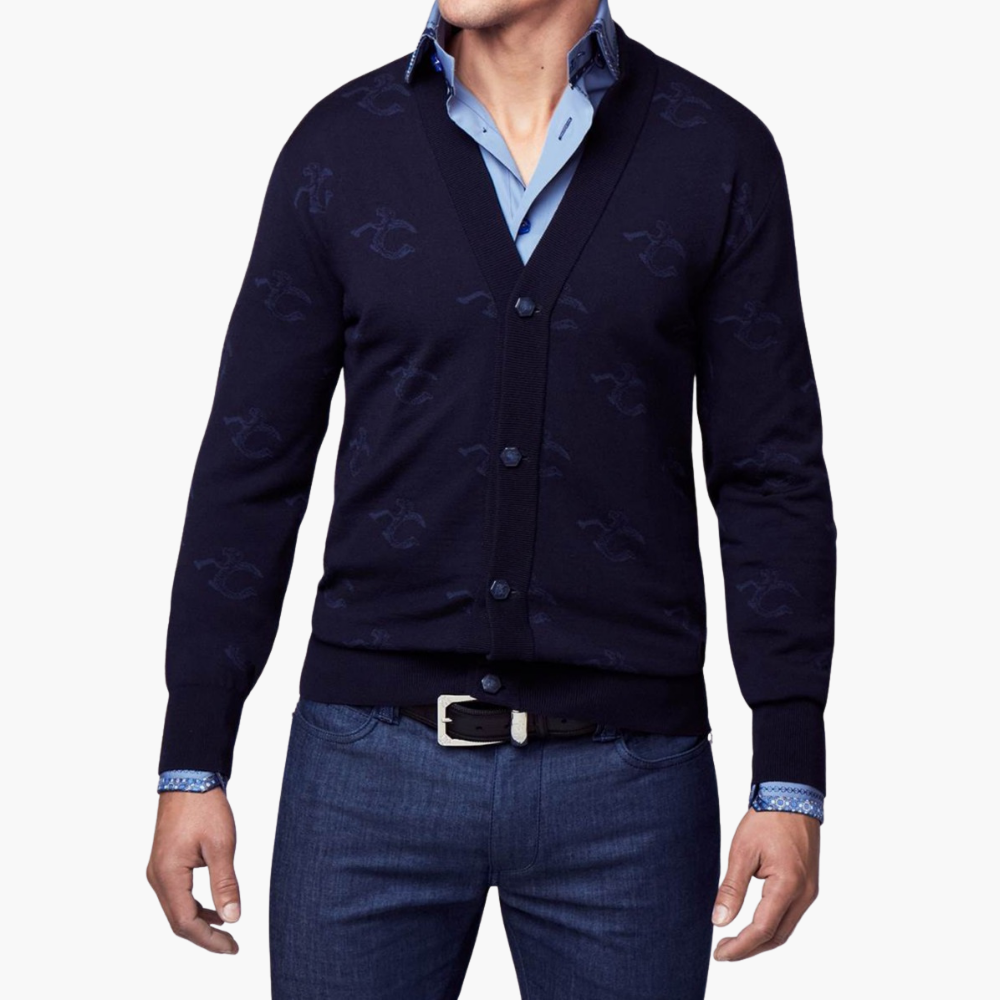 Blue Wool & Cashmere Monogram Cardigan -A21MR07001