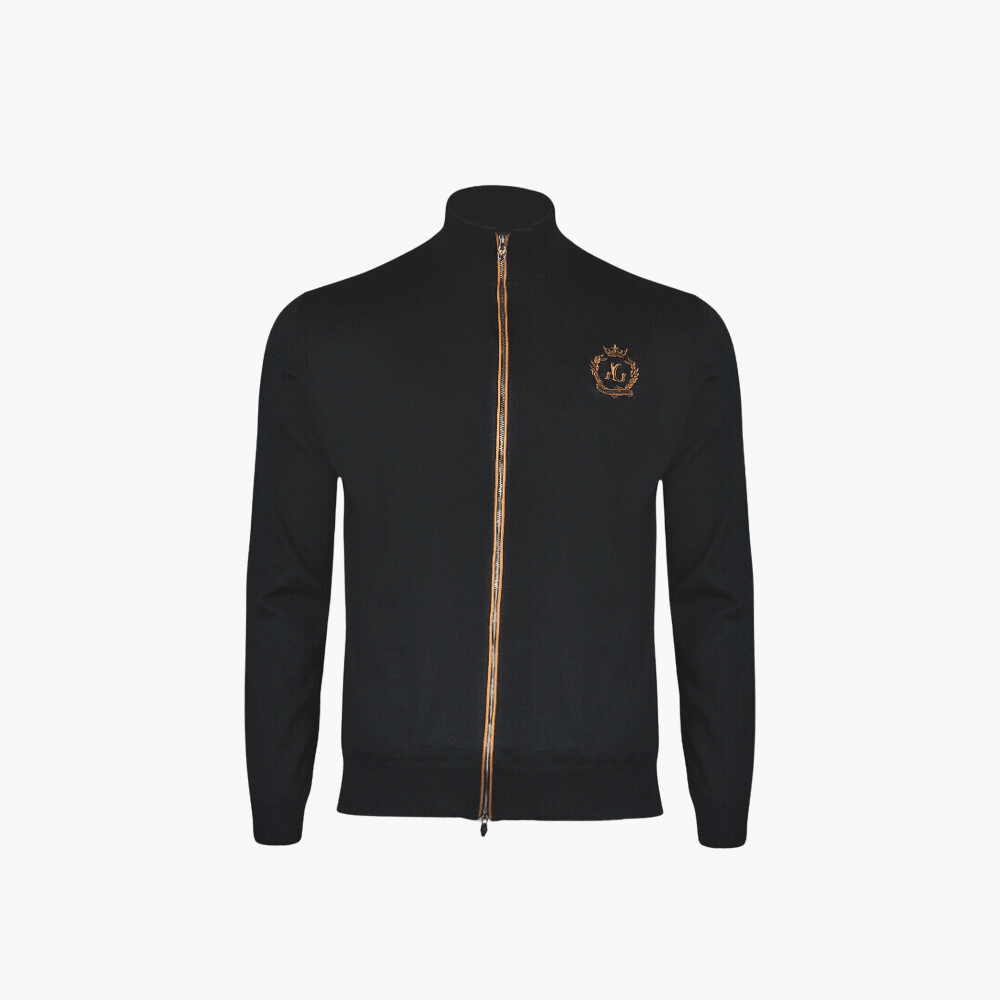 Black Full Zip Cashmere Blend Jumper - Angelo Galasso - Luxury Italian Menswear London