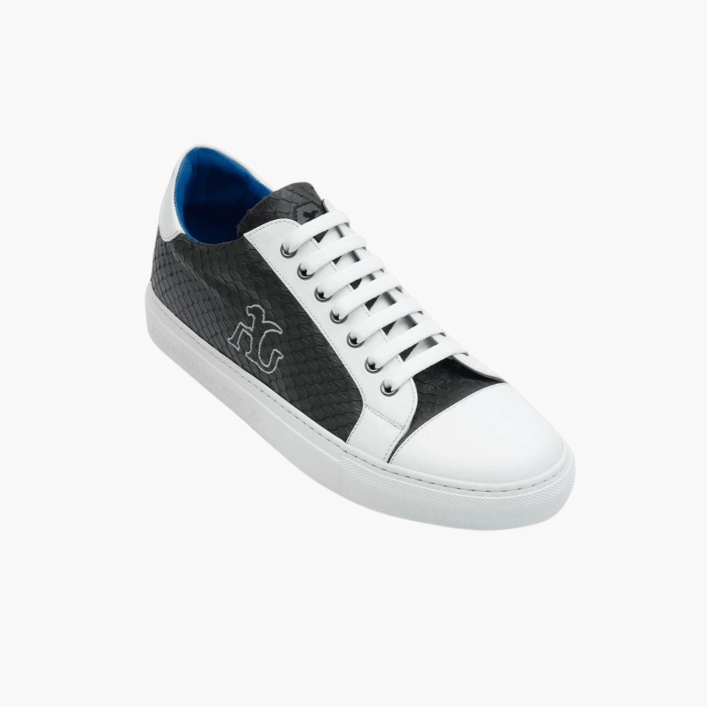 Black Exotic Skin Trainers - Angelo Galasso - Luxury Italian Menswear London