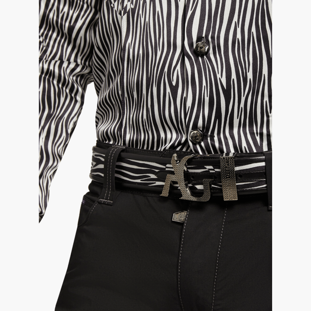 Black & Silver Cotton Jeans with Hexagon Crest - Angelo Galasso - Luxury Italian Menswear London