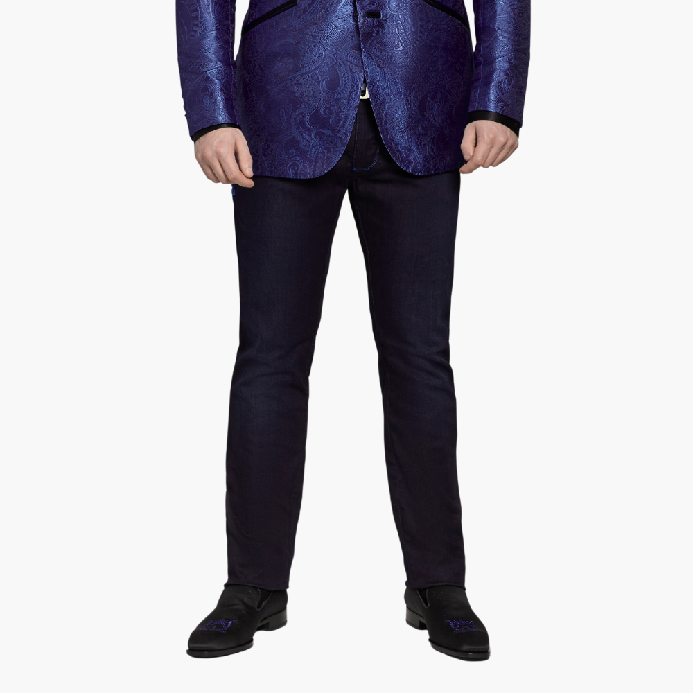 Black & Silver Cotton Jeans with Hexagon Crest - Z21MR0406C