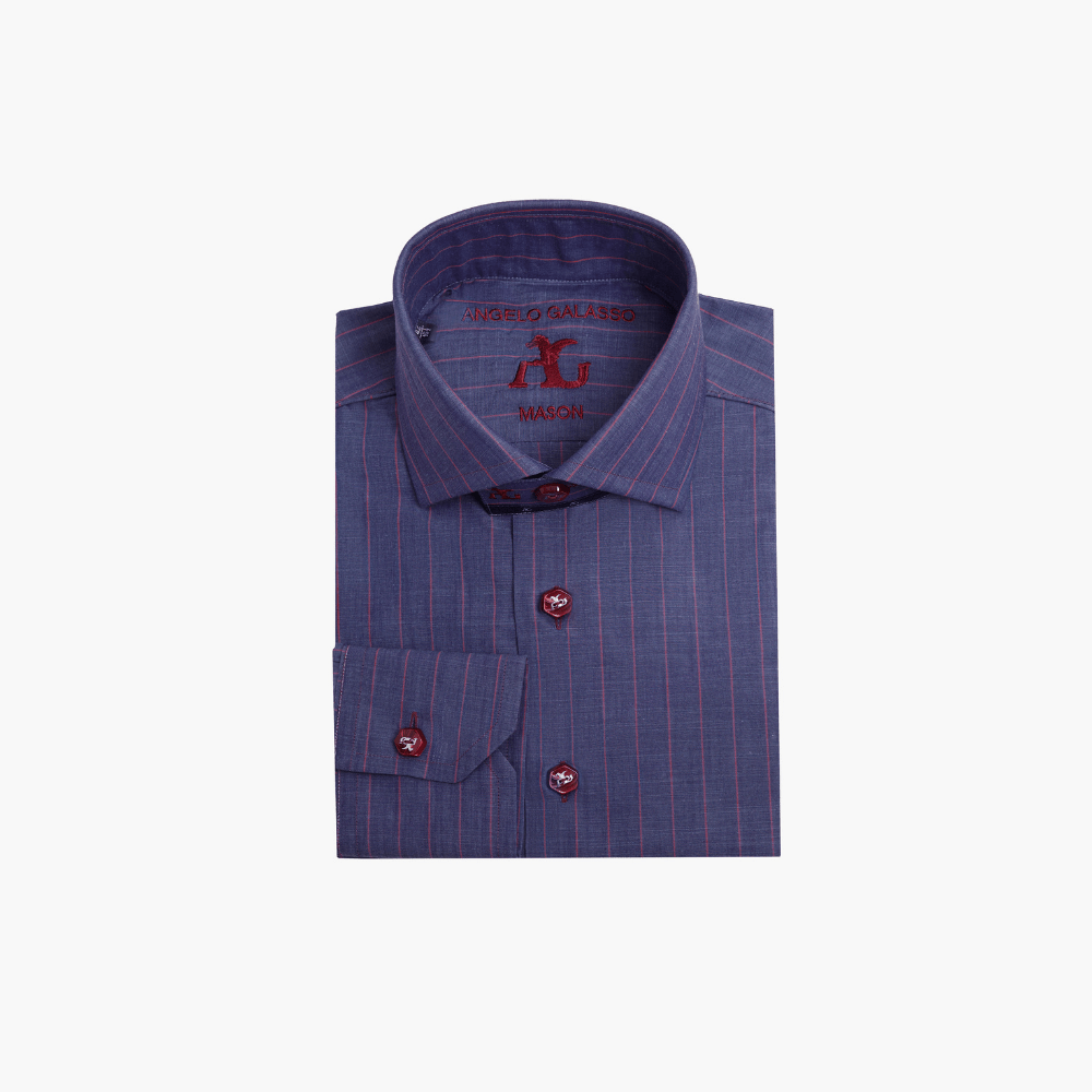 Blue & Red Pinstripe Mason Shirt - Angelo Galasso - Luxury Italian Menswear London