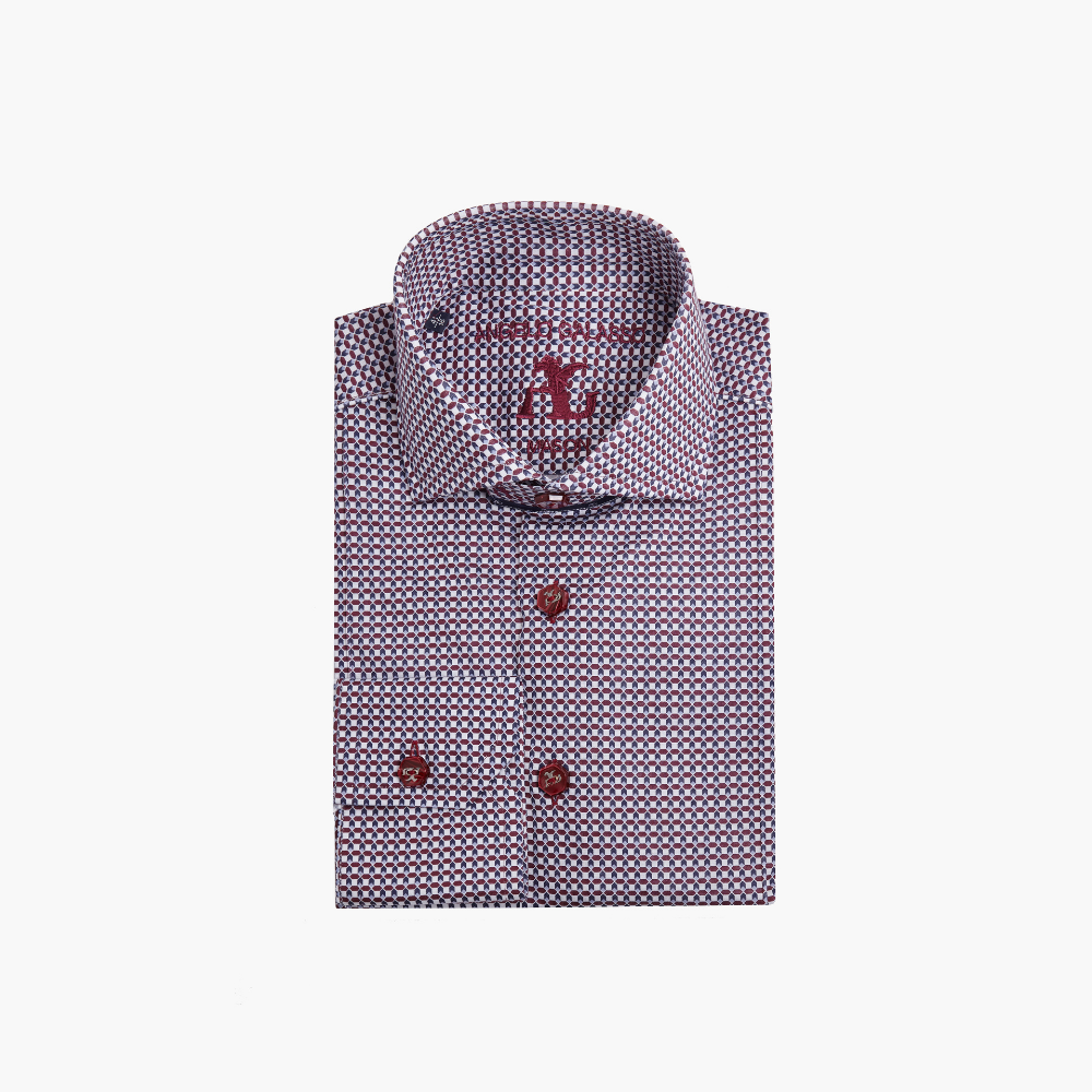 Blue &  Bordeaux Geometric Print Mason Shirt -