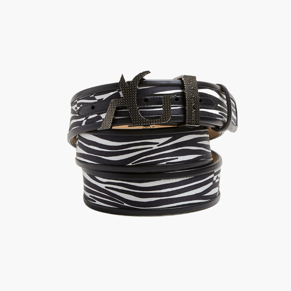 Zebra Printed Silk Belt with Perforated AG Buckle - Angelo Galasso - Luxury Italian Menswear London