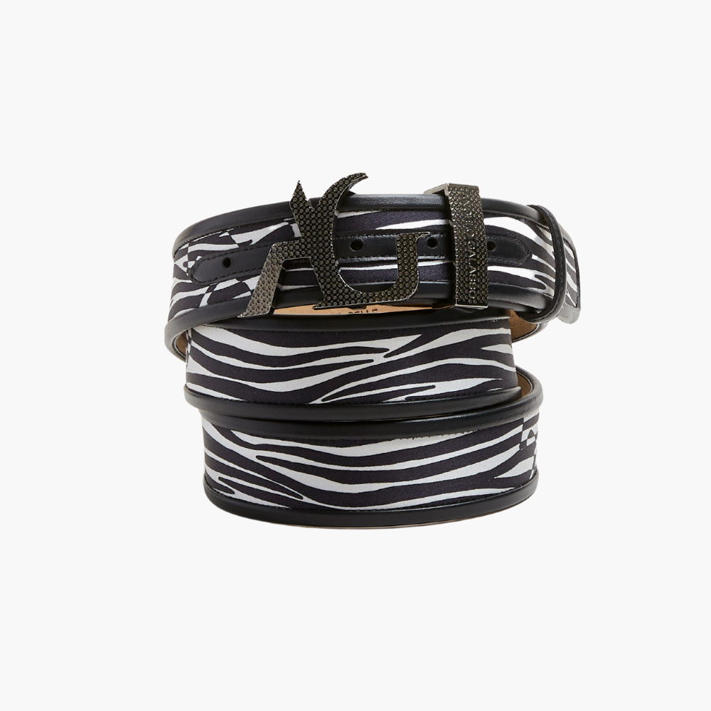 Zebra Printed Silk Belt with Perforated AG Buckle - B11MA01004