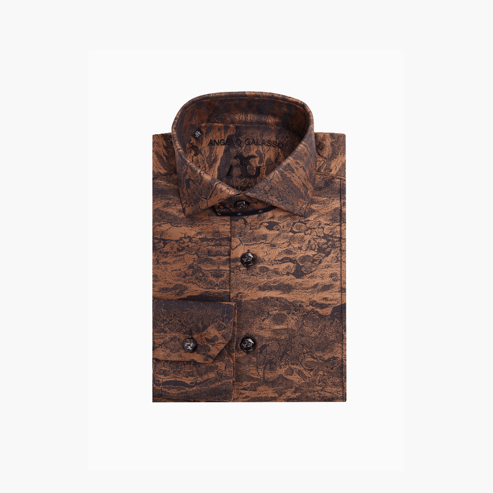 Brown Cotton Landscape Mason Shirt - Angelo Galasso - Luxury Italian Menswear London