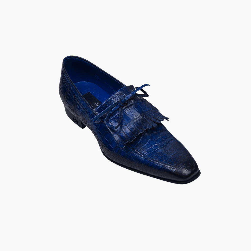 Blue Crocodile Moccasin - Angelo Galasso - Luxury Italian Menswear London