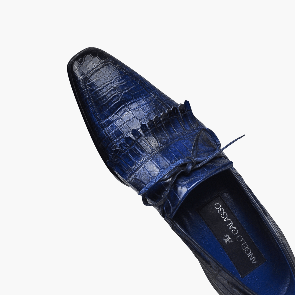 Blue Crocodile Moccasin - Angelo Galasso - Luxury Italian Menswear London