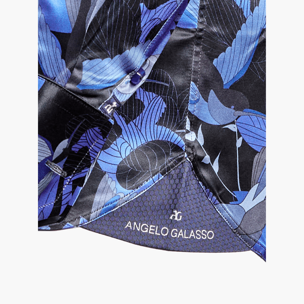 Blue Silk Hummingbird AG Print Corleone Shirt - Angelo Galasso - Luxury Italian Menswear London