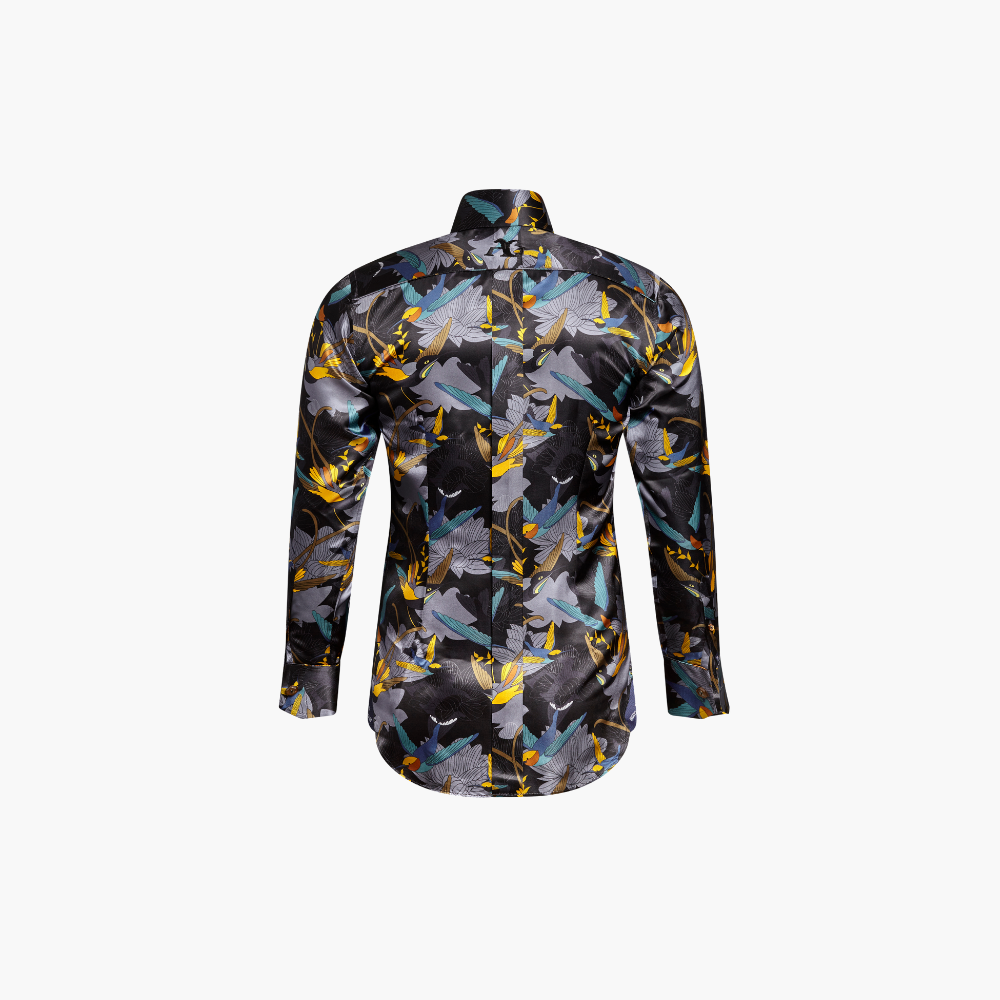 Grey Silk Hummingbird AG Print Corleone Shirt - B11MR10038