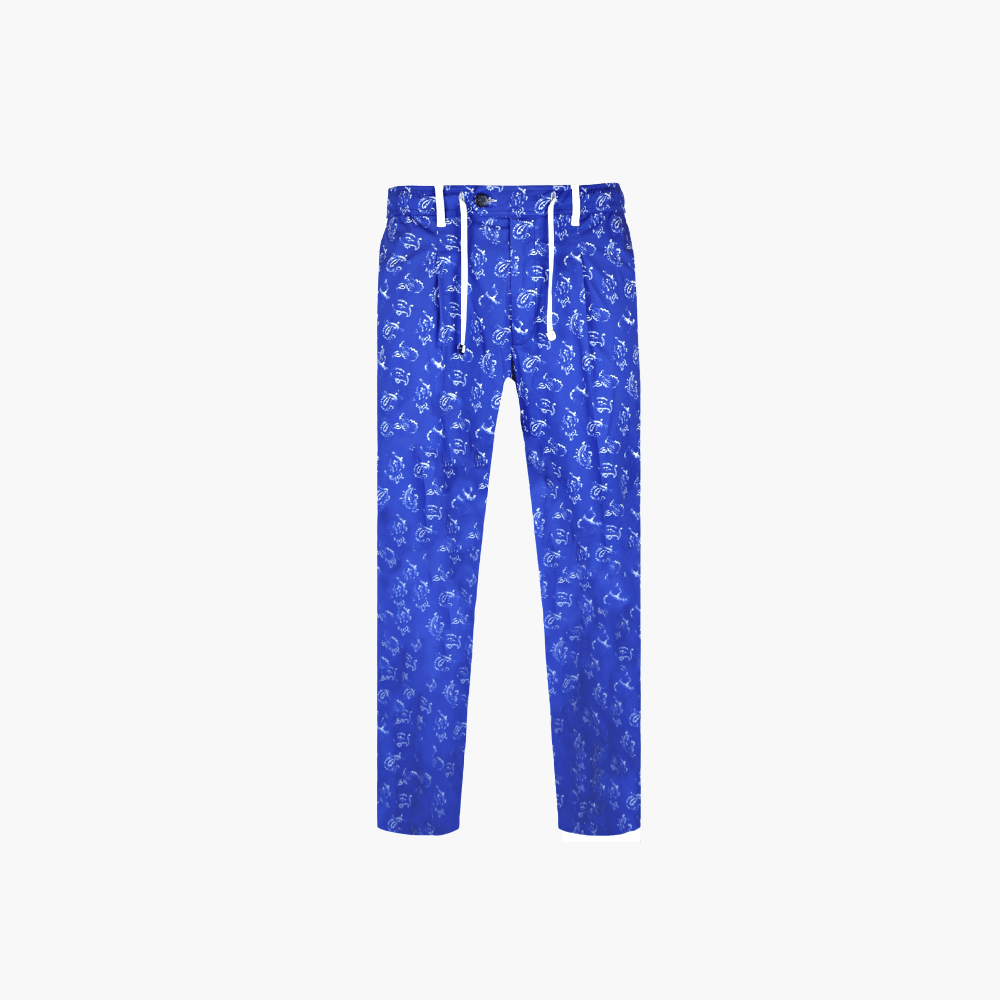 Blue Floral Print Drawstring Trousers - Angelo Galasso - Luxury Italian Menswear London