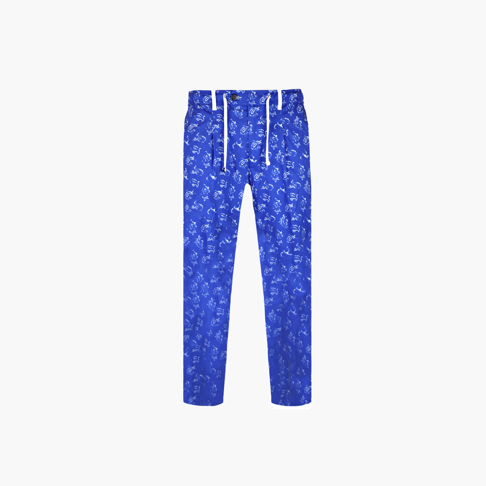 Blue Floral Print Drawstring Trousers - AG23S7PANT01FL