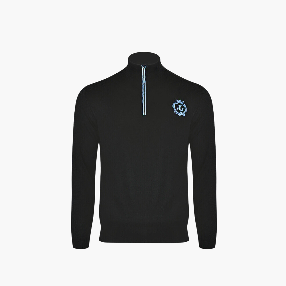 Black Half Zip Cashmere Blend Jumper - AG23W6KNIT02