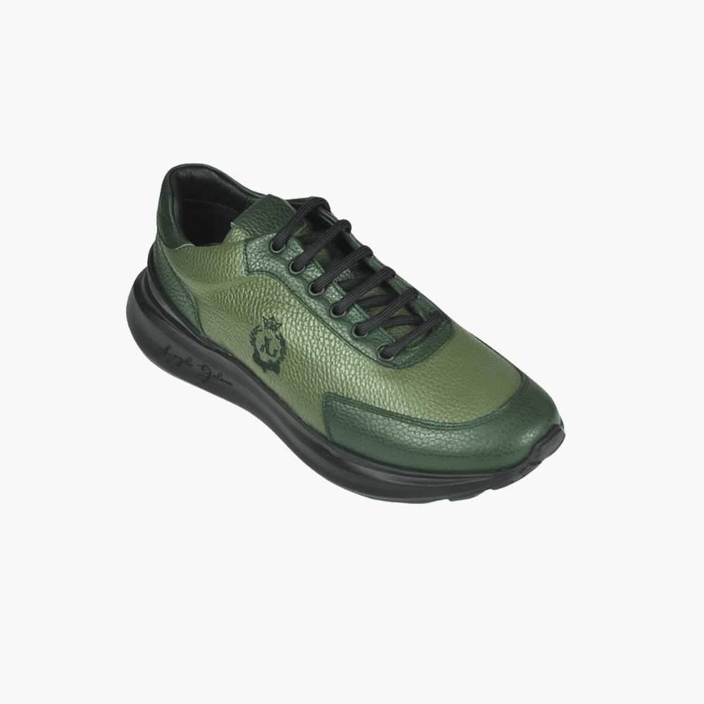 Green Alloro Leather Trainers - Angelo Galasso - Luxury Italian Menswear London