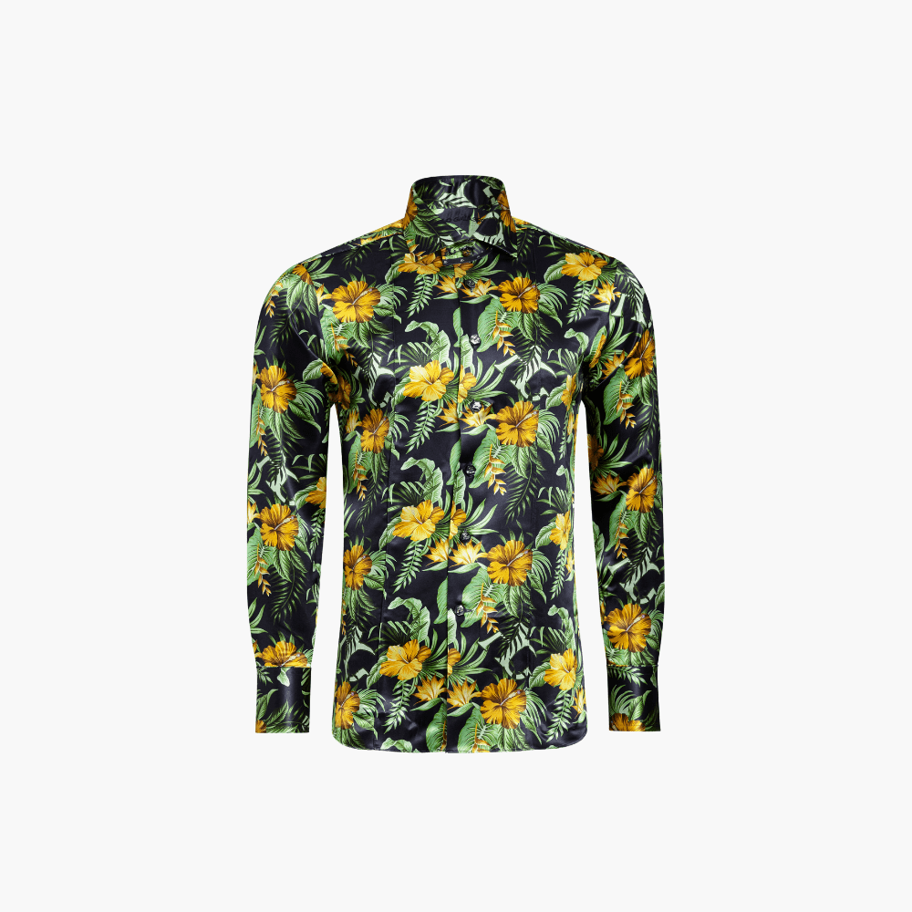 Green Silk Flower Gold Mason Shirt - Angelo Galasso - Luxury Italian Menswear London