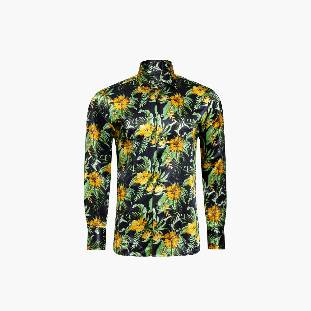Green Silk Flower Gold Mason Shirt