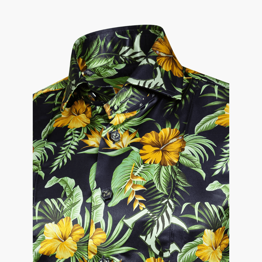 Green Silk Flower Gold Mason Shirt - Angelo Galasso - Luxury Italian Menswear London