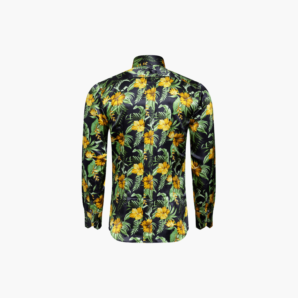 Green Silk Flower Gold Mason Shirt - Angelo Galasso - Luxury Italian Menswear London