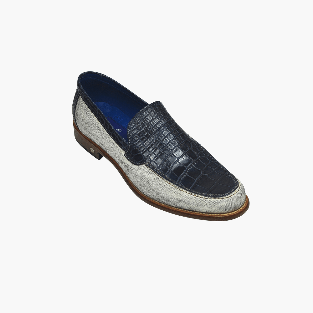 Blue & White Crocodile Slip-on Shoes - Angelo Galasso - Luxury Italian Menswear London