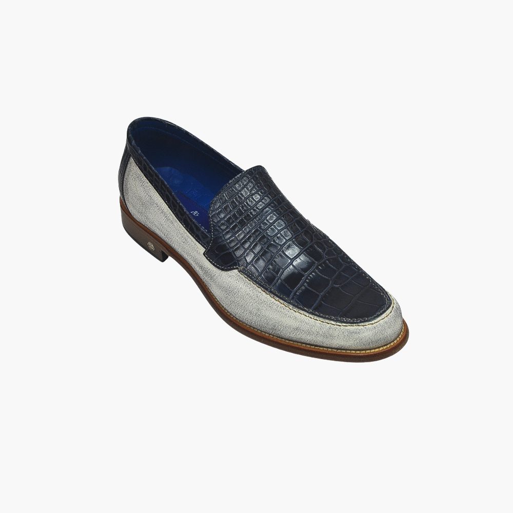 Blue & White Crocodile Slip-on Shoes