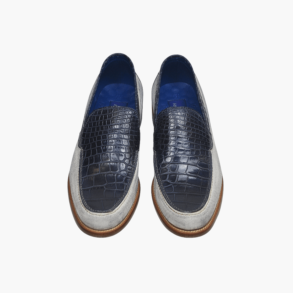 Blue & White Crocodile Slip-on Shoes - Angelo Galasso - Luxury Italian Menswear London