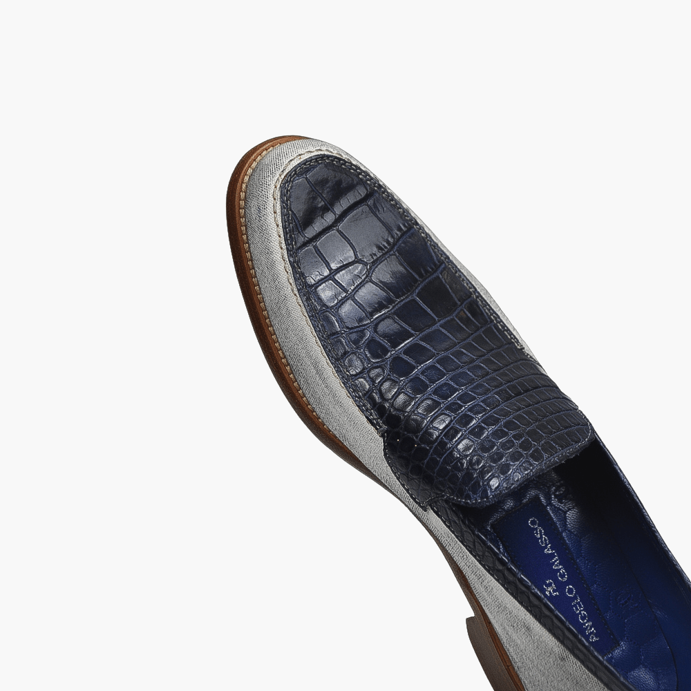 Blue & White Crocodile Slip-on Shoes - Angelo Galasso - Luxury Italian Menswear London