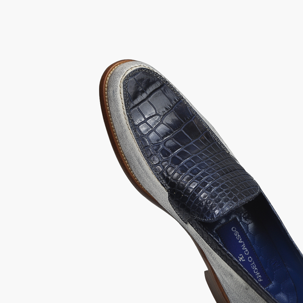 Blue & White Crocodile Slip-on Shoes
