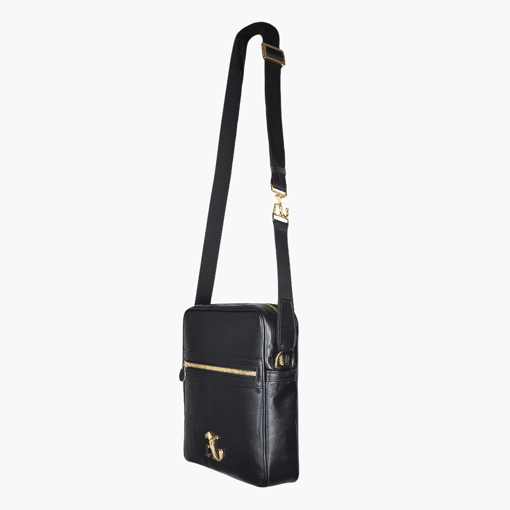 Black Saffiano Leather Messenger Bag - Angelo Galasso - Luxury Italian Menswear London