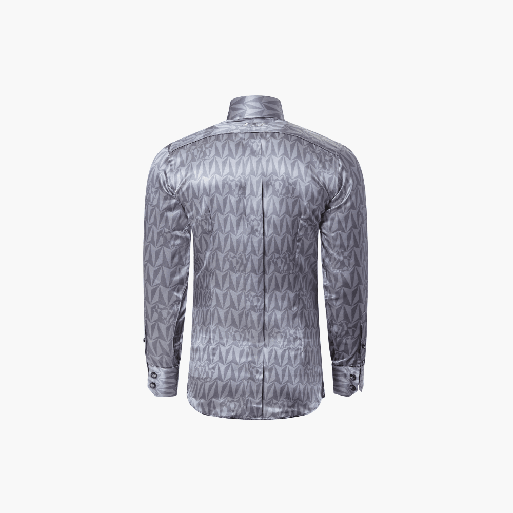 Grey Silk Optical AG Printed Corleone Shirt - Angelo Galasso - Luxury Italian Menswear London