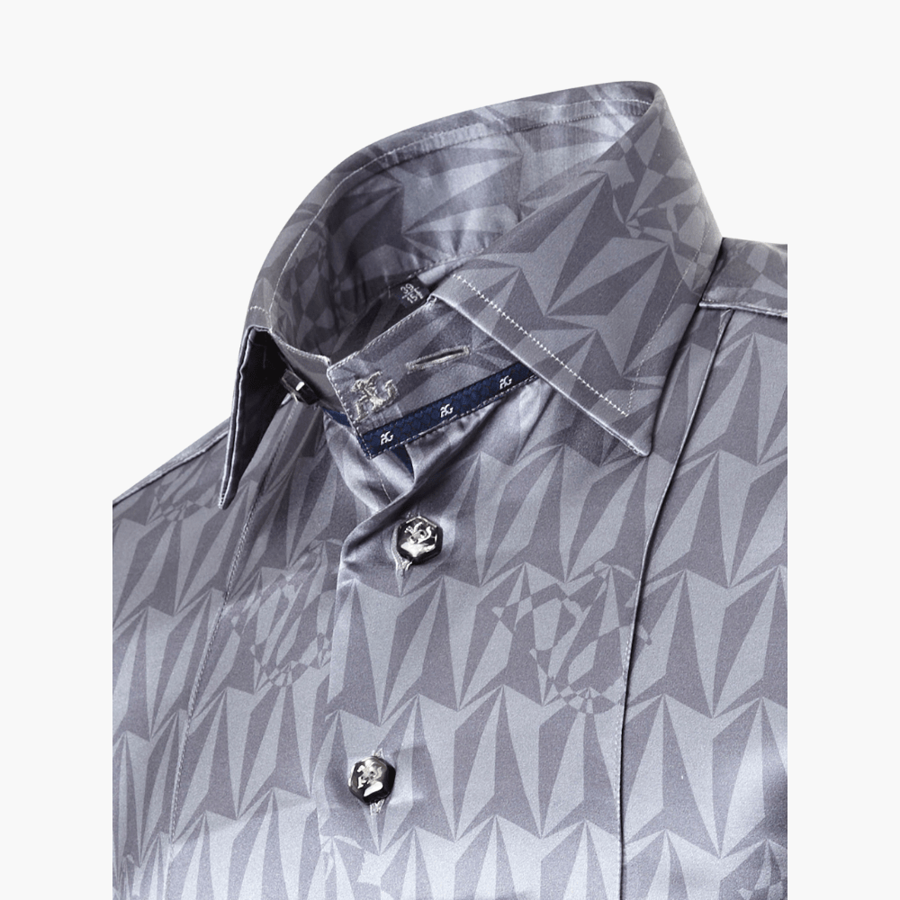 Grey Silk Optical AG Printed Corleone Shirt - Angelo Galasso - Luxury Italian Menswear London