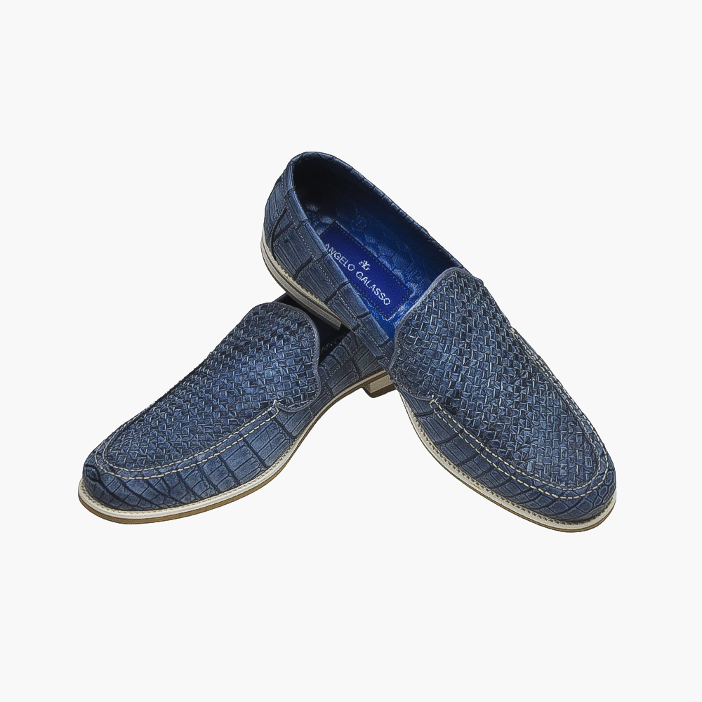 Blue Braided Crocodile Slip-on Shoes