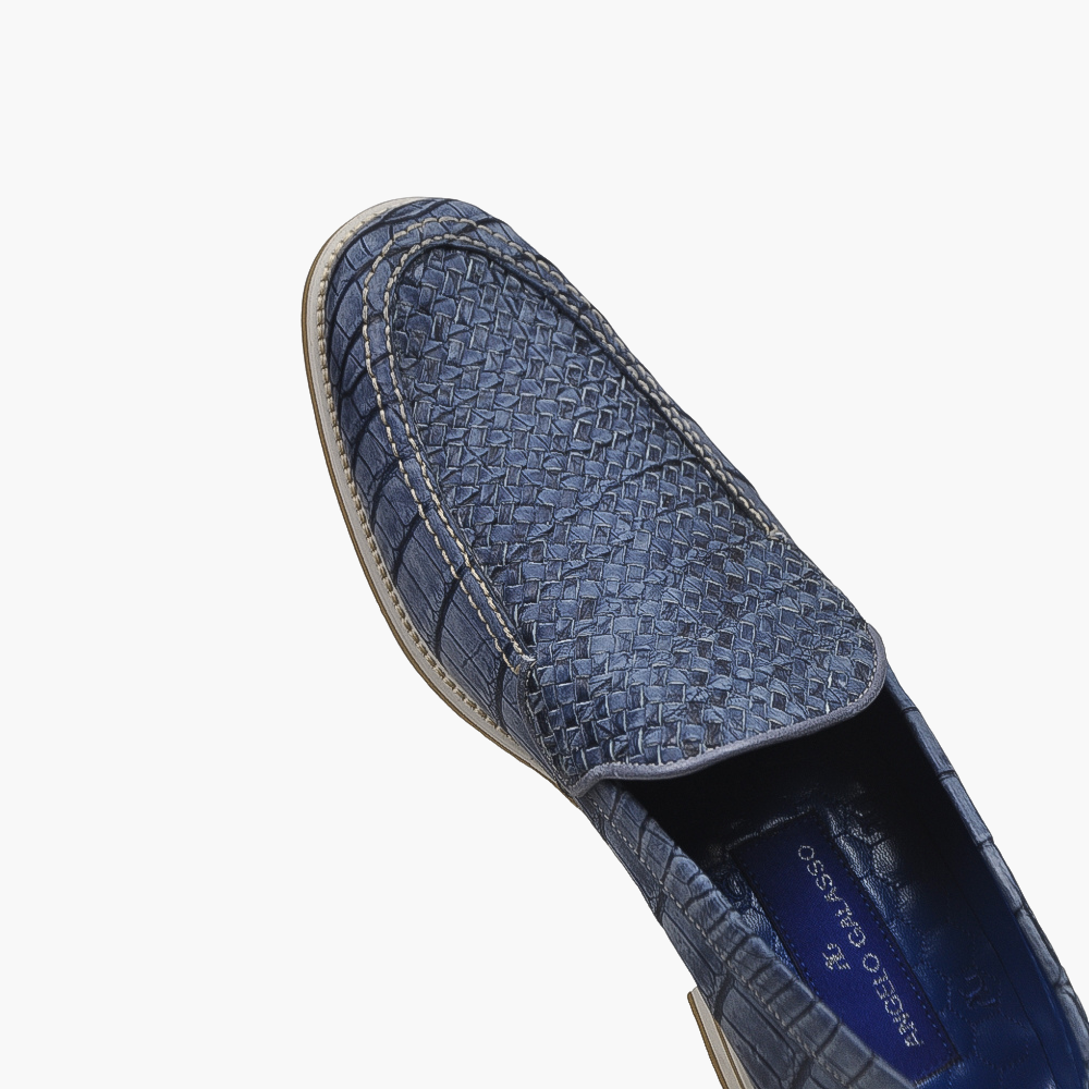 Blue Braided Crocodile Slip-on Shoes