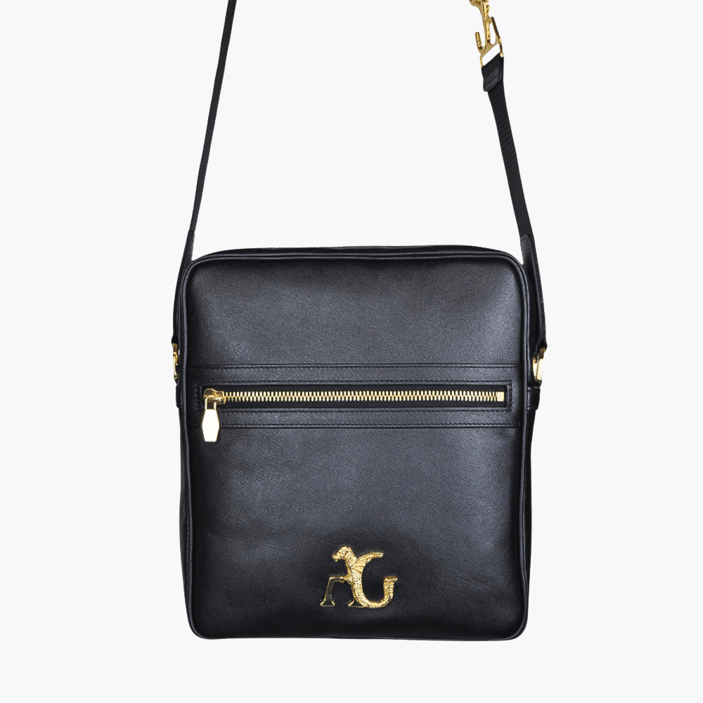 Black Saffiano Leather Messenger Bag - Angelo Galasso - Luxury Italian Menswear London