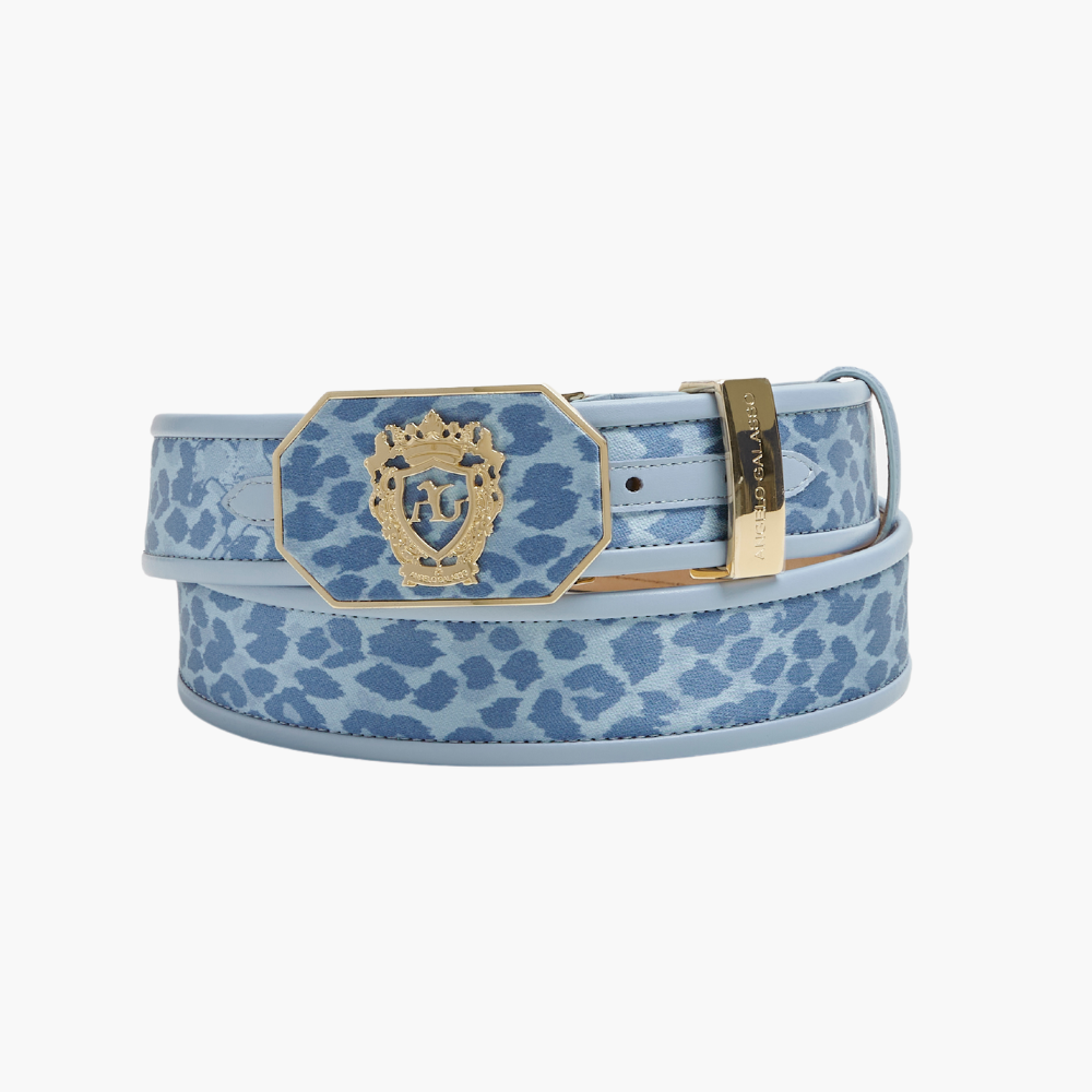 Leopard Printed Silk Belt with Heraldry Buckle