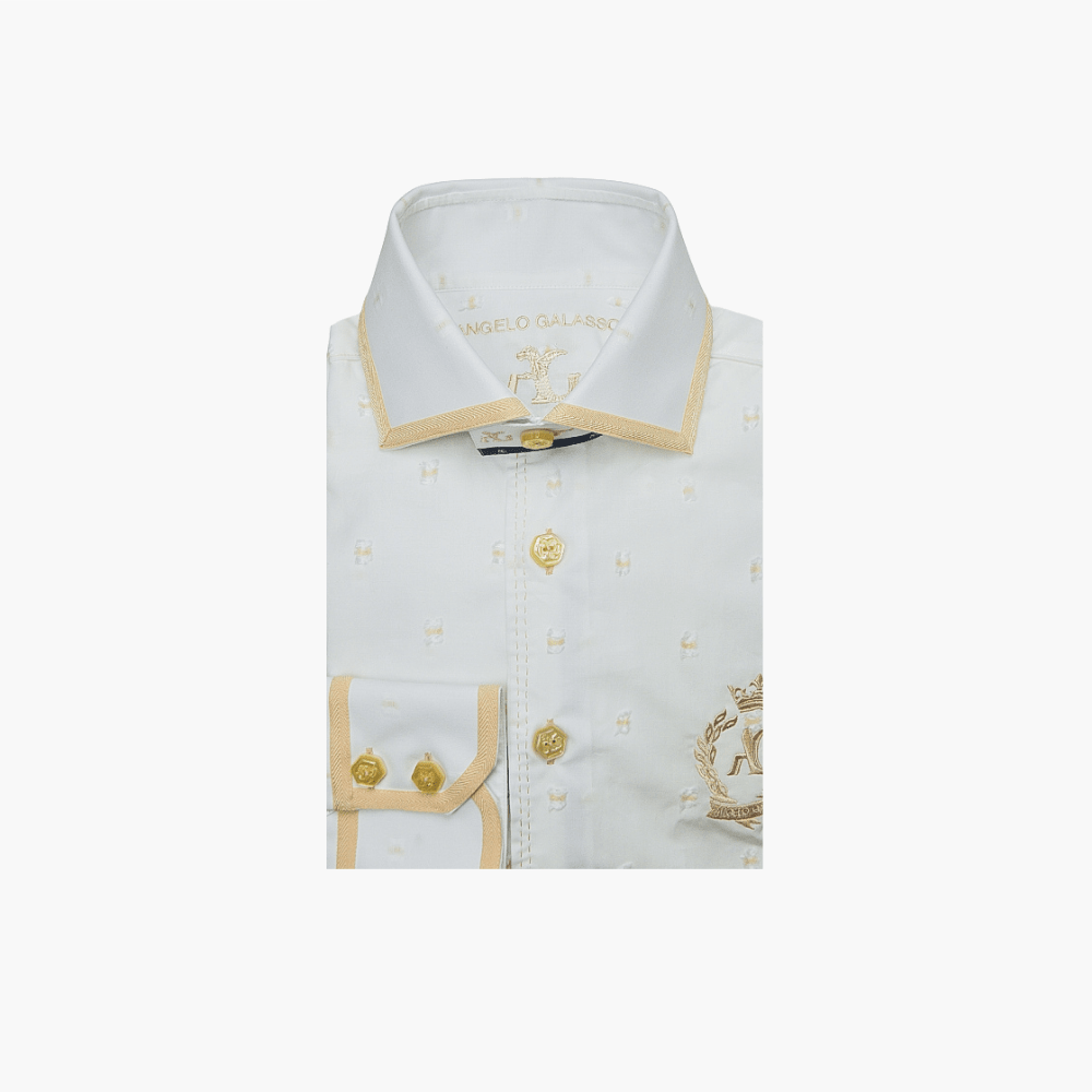 White & Beige Fil Coupe Alloro Shirt - Angelo Galasso - Luxury Italian Menswear London