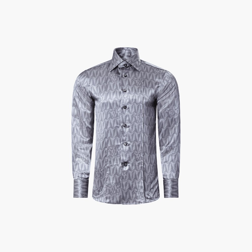 Grey Silk Optical AG Printed Corleone Shirt - Angelo Galasso - Luxury Italian Menswear London