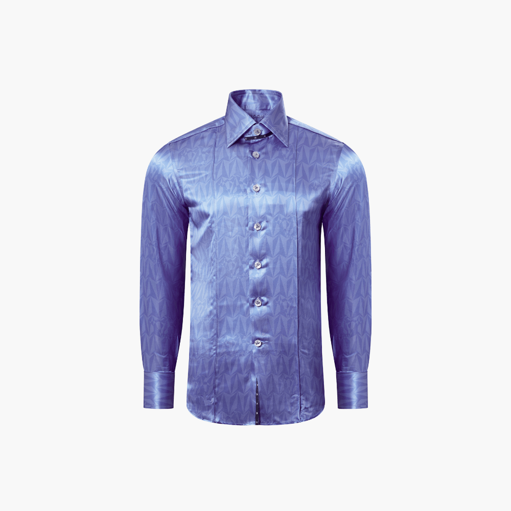 Blue Silk Optical AG Printed Corleone Shirt - Angelo Galasso - Luxury Italian Menswear London