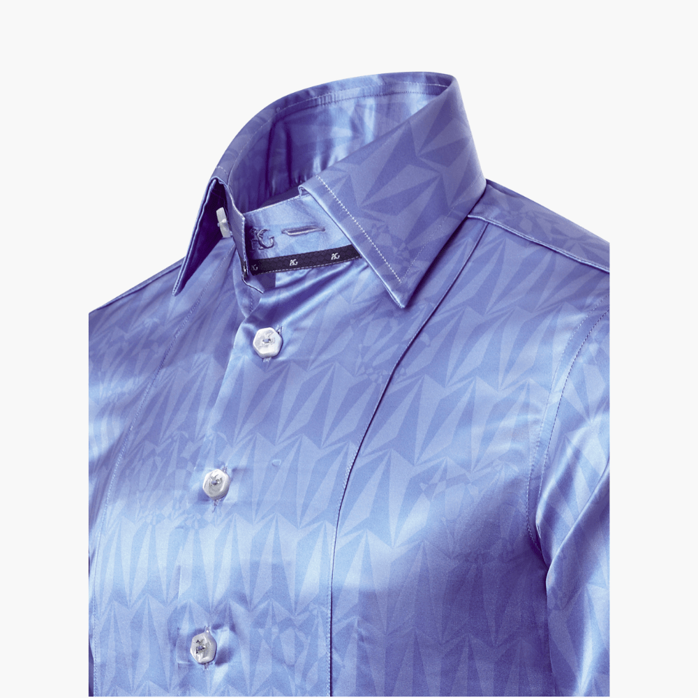 Blue Silk Optical AG Printed Corleone Shirt - Angelo Galasso - Luxury Italian Menswear London