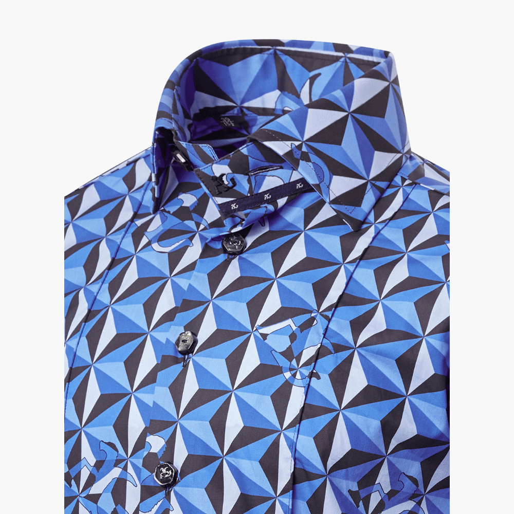 Blue Geometric Print Corleone Shirt - Angelo Galasso - Luxury Italian Menswear London