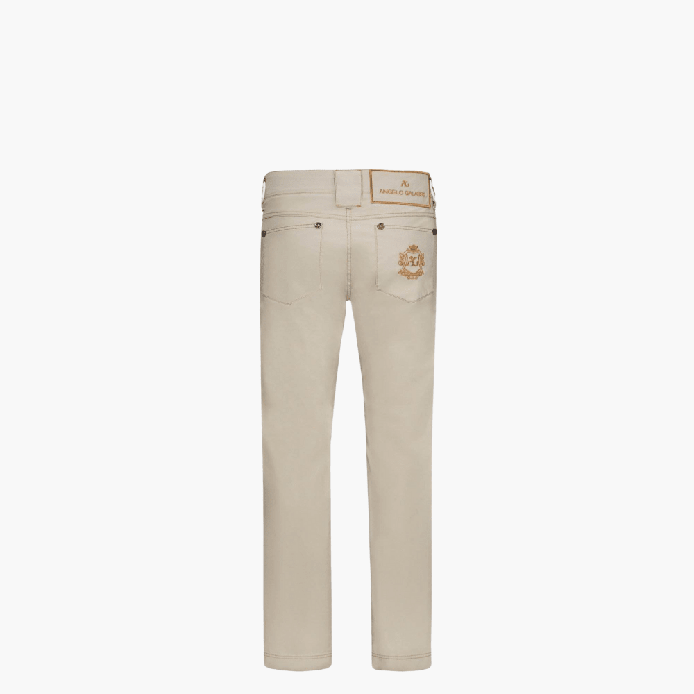 Beige & Gold Cotton Jeans with Shield - Angelo Galasso - Luxury Italian Menswear London
