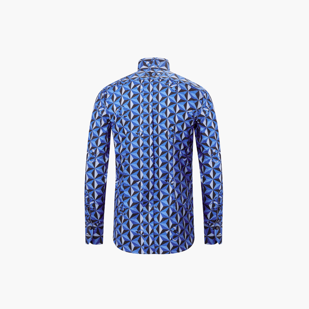 Blue Geometric Print Corleone Shirt - Angelo Galasso - Luxury Italian Menswear London